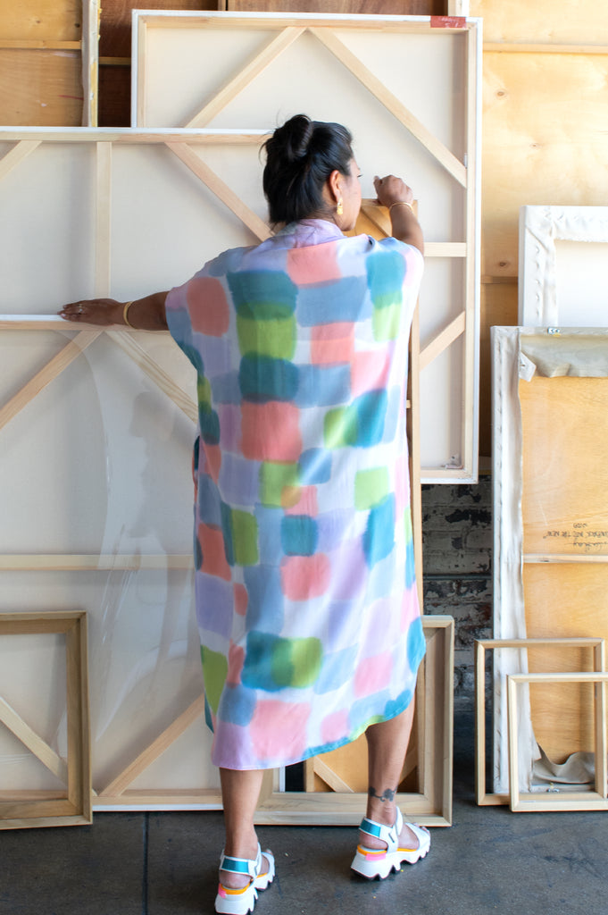 Hand Painted Cassidy Silk Shirt Dress - Color Blocks