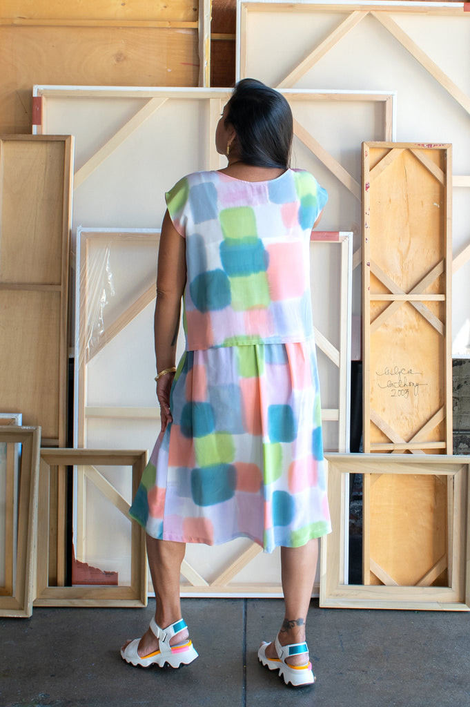 Hand Painted Rizzo Silk Skirt - Color Blocks
