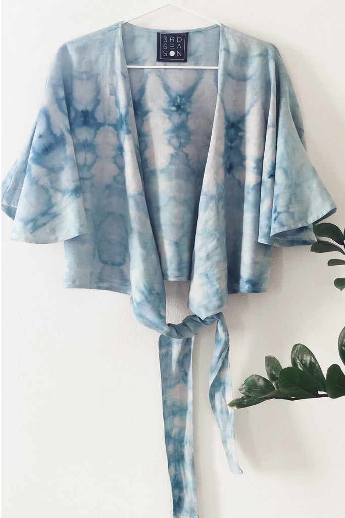 Valentina Wrap Top in Ice Dye Blue